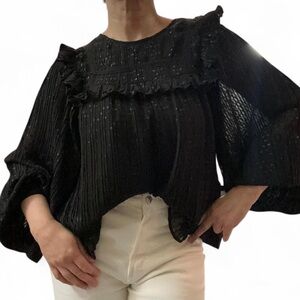 Topshop Black Ruffled Puff Sleeve Blouse